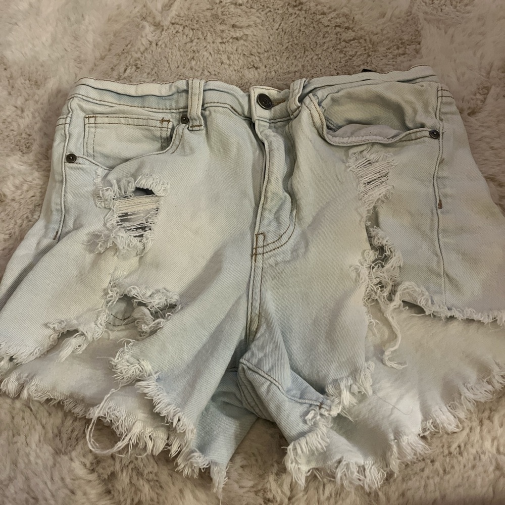 Distressed Light Blue Denim Shorts